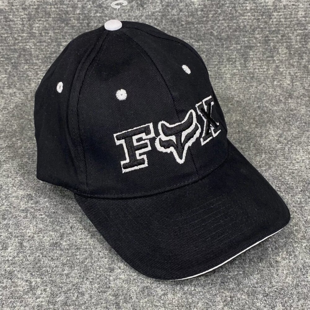 Fox Racing Flexfit Ball Cap Black White Embroidered Raised Logo Adult L/XL Hat